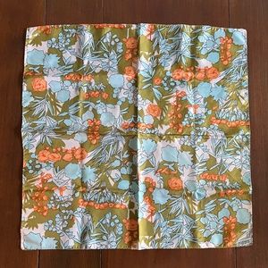 Vintage Floral Square Scarf in Orange, Olive and Light Blue